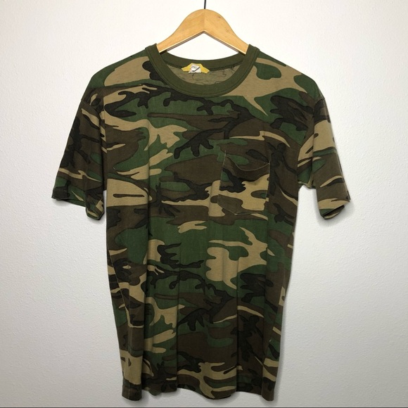 Vintage Shirts Ranger Green Camouflage Print Pocket Tee Xl Poshmark